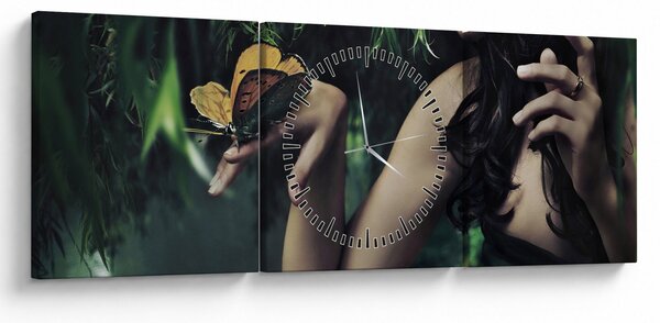 Tablou - Femeia grațioasă cu fluture (cu ceas) (90x30 cm)