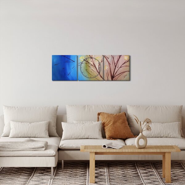 Tablou - Copac în fața soarelui (cu ceas) (90x30 cm)