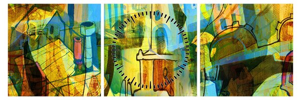 Tablou - Arhitectură, abstractizare cubistă (cu ceas) (90x30 cm)