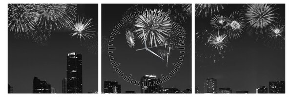 Tablou - Artificii in Miami (cu ceas) (90x30 cm)