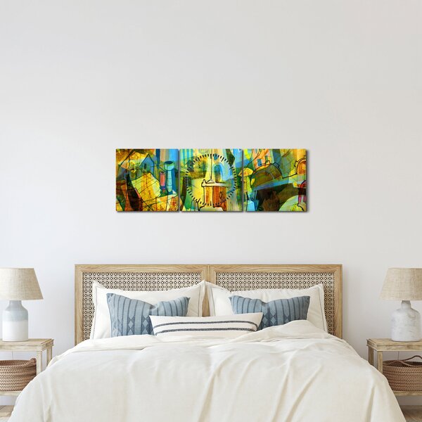 Tablou - Arhitectură, abstractizare cubistă (cu ceas) (90x30 cm)