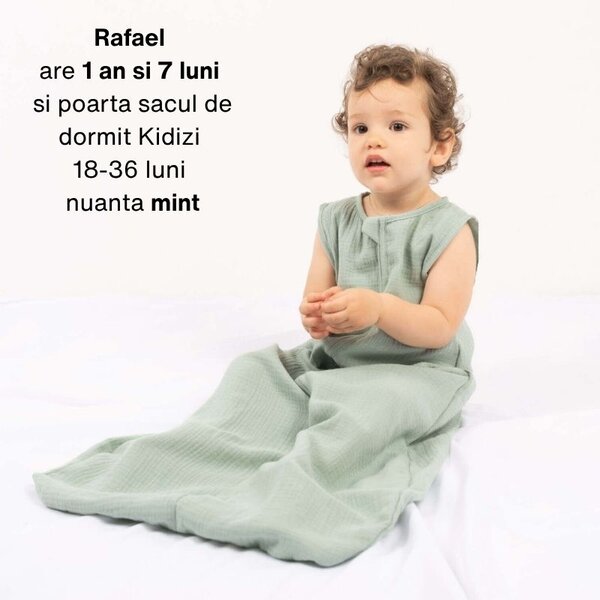 Set 2 saci de dormit de vara pentru copii din muselina dubla 18-36 luni Kidizi mint-ivory, bumbac 100%, 0.3 tog
