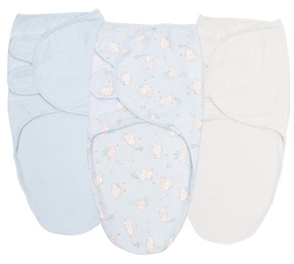 Set 3 sisteme de infasat reglabil din bumbac 0-3 luni Kidizi Elefun Blue, 100% bumbac, 0.5 tog