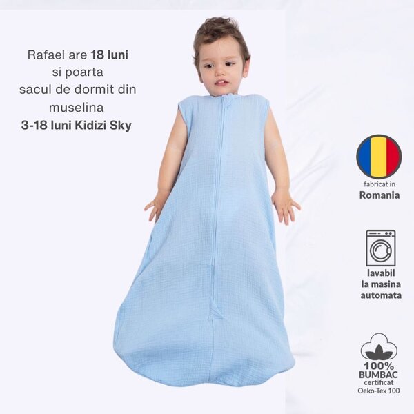 Sac de dormit de vara pentru copii din muselina dubla 3-18 luni Kidizi ivory, 0.3 tog