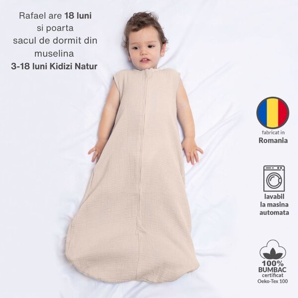 Set 2 saci de dormit de vara pentru copii din muselina dubla 3-18 Flowers Natur, 0.3 tog