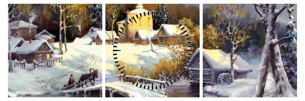 Tablou - Orășel iarna (cu ceas) (90x30 cm)