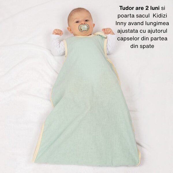 Sac de dormit de vara pentru copii din in 0-24 luni Kidizi Inny, 0.5 tog, model ajustabil
