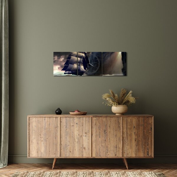Tablou - Navă printre recife (cu ceas) (90x30 cm)