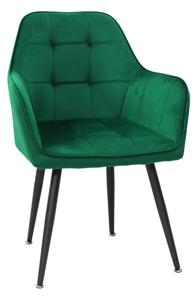 Set 4 Scaune Bucătărie Perla Verde, tapițate cu material textil catifelat, picioare metalice negre, 87×45×58 cm