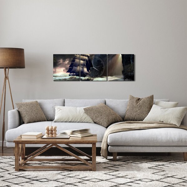 Tablou - Navă printre recife (cu ceas) (90x30 cm)