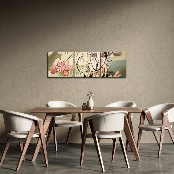 Tablou - Cubismul - arlechin și trandafir (cu ceas) (90x30 cm)