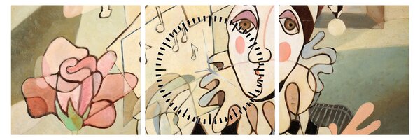 Tablou - Cubismul - arlechin și trandafir (cu ceas) (90x30 cm)