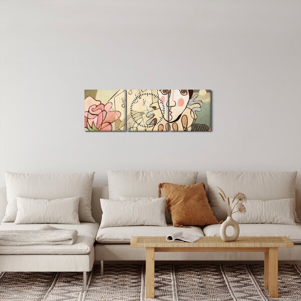 Tablou - Cubismul - arlechin și trandafir (cu ceas) (90x30 cm)