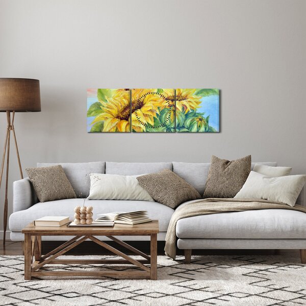 Tablou - Floarea soarelui înflorită (cu ceas) (90x30 cm)