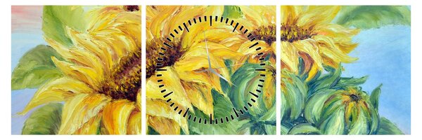 Tablou - Floarea soarelui înflorită (cu ceas) (90x30 cm)