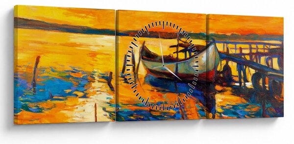 Tablou - Barca la apus de soare (cu ceas) (90x30 cm)