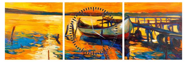 Tablou - Barca la apus de soare (cu ceas) (90x30 cm)