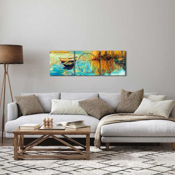 Tablou - Lacul cu bărci (cu ceas) (90x30 cm)