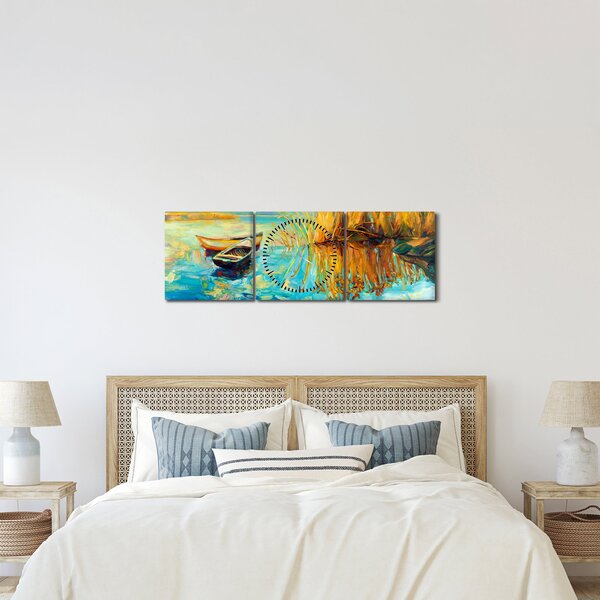 Tablou - Lacul cu bărci (cu ceas) (90x30 cm)