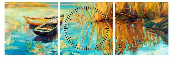 Tablou - Lacul cu bărci (cu ceas) (90x30 cm)