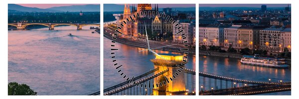 Tablou - Panorama orașului Budapesta, Ungaria (cu ceas) (90x30 cm)