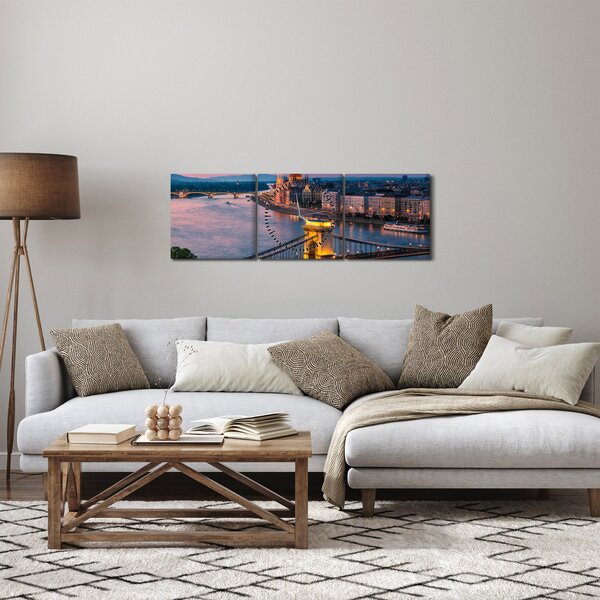 Tablou - Panorama orașului Budapesta, Ungaria (cu ceas) (90x30 cm)
