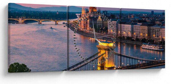 Tablou - Panorama orașului Budapesta, Ungaria (cu ceas) (90x30 cm)