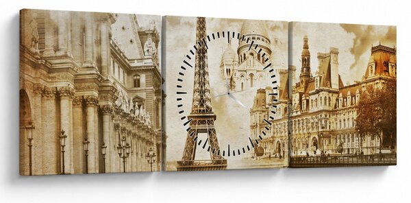 Tablou - Monumente din Paris (cu ceas) (90x30 cm)