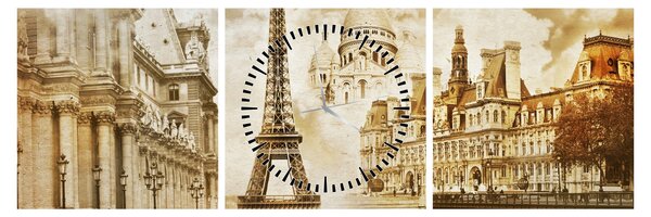 Tablou - Monumente din Paris (cu ceas) (90x30 cm)
