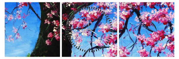 Tablou - Cireș înflorit - pictură (cu ceas) (90x30 cm)