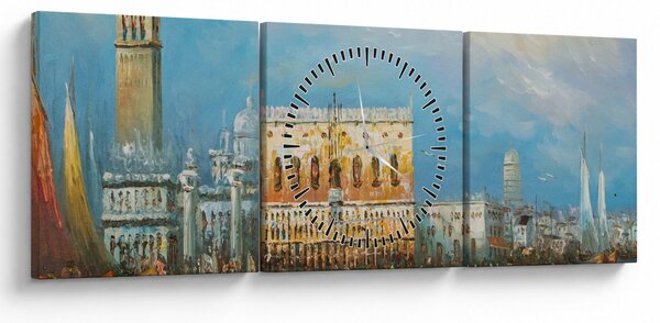 Tablou - Gondola care trece prin Veneția, pictură în ulei (cu ceas) (90x30 cm)
