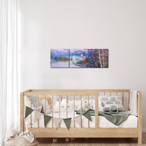 Tablou - Sosirea toamnei, pictură în ulei (cu ceas) (90x30 cm)