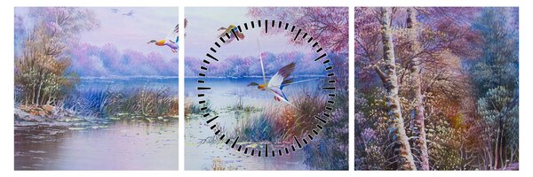 Tablou - Sosirea toamnei, pictură în ulei (cu ceas) (90x30 cm)