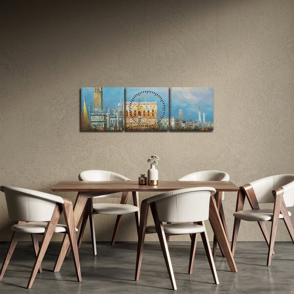 Tablou - Gondola care trece prin Veneția, pictură în ulei (cu ceas) (90x30 cm)