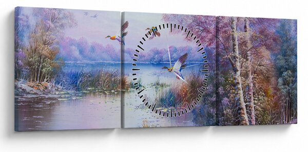 Tablou - Sosirea toamnei, pictură în ulei (cu ceas) (90x30 cm)