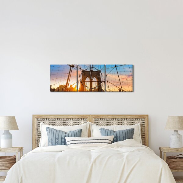 Tablou - Podul Brooklyn, Manhattan, New York (cu ceas) (90x30 cm)