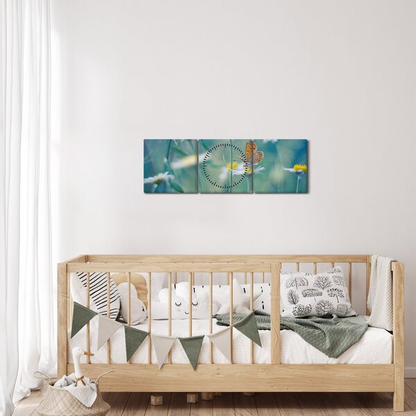 Tablou - Fluture pe margaretă (cu ceas) (90x30 cm)
