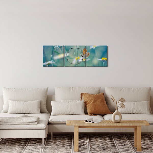 Tablou - Fluture pe margaretă (cu ceas) (90x30 cm)