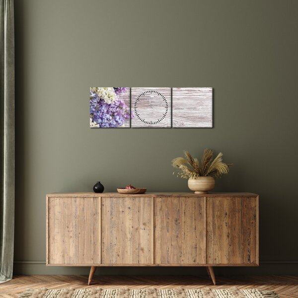Tablou - Liliac pe lemn (cu ceas) (90x30 cm)