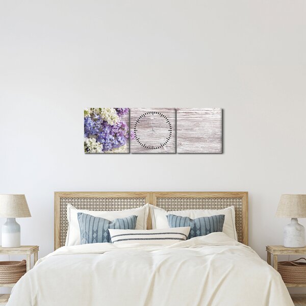Tablou - Liliac pe lemn (cu ceas) (90x30 cm)