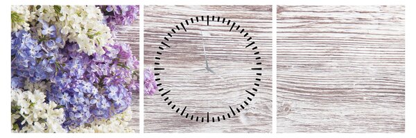 Tablou - Liliac pe lemn (cu ceas) (90x30 cm)
