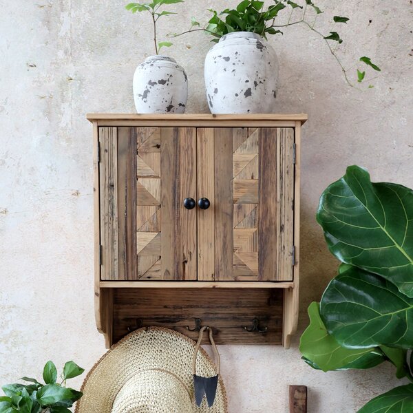 Dulap de perete, din lemn reciclat, cu 2 usi 3 agatatori, aspect rustic