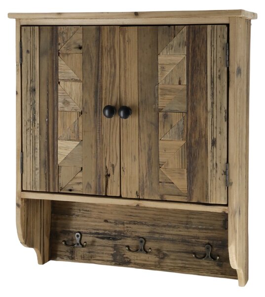Dulap de perete, din lemn reciclat, cu 2 usi 3 agatatori, aspect rustic