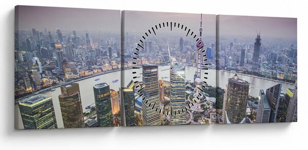 Tablou - Shanghai, China (cu ceas) (90x30 cm)