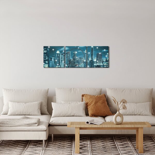 Tablou - Metropolă stălucitoare (cu ceas) (90x30 cm)