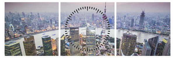 Tablou - Shanghai, China (cu ceas) (90x30 cm)
