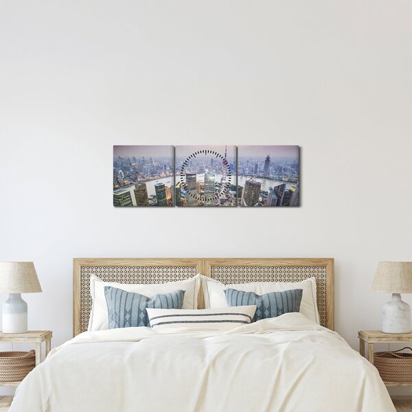 Tablou - Shanghai, China (cu ceas) (90x30 cm)