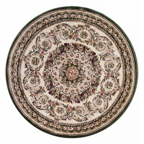 Covor Sufragerie, Model Lotos 539 130, Rotund, Crem Verde Rotund, Verde, 80x80