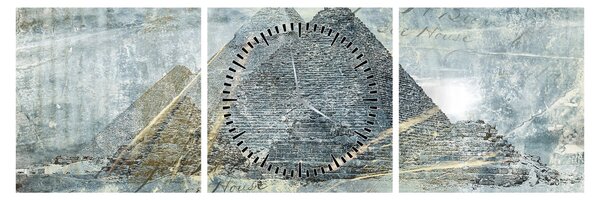 Tablou - Piramide în filtru albastru (cu ceas) (90x30 cm)