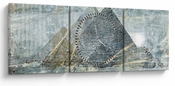 Tablou - Piramide în filtru albastru (cu ceas) (90x30 cm)